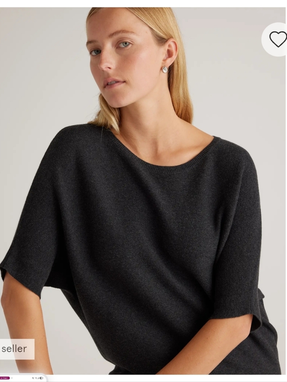 Quince Lightweight Cotton Cashmere Link-Stitch Dolman Sweater Black L NWT